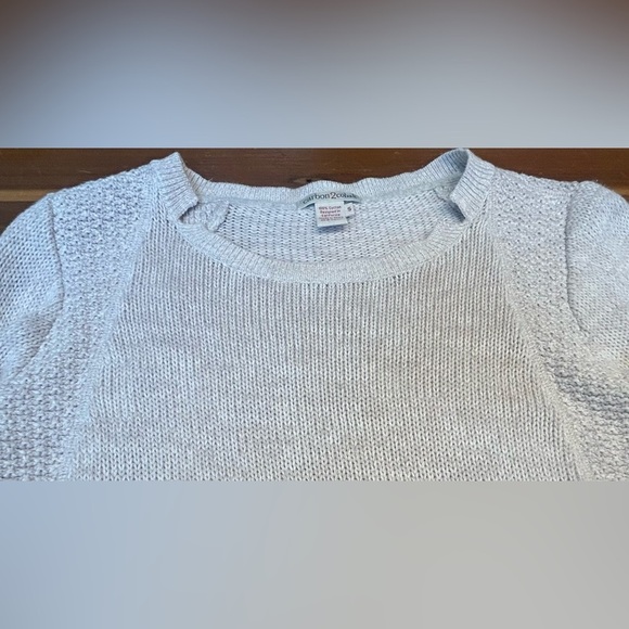 Carbon2Cobalt Tan Gray Cotton Sweater w/ Collar Cutouts & Asymmetrical Hem, S - Picture 13 of 16